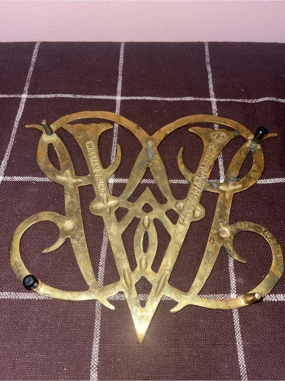 Williamsburg VA Metalcrafters Queen Ann Cypher Brass Trivet CW10-10 Vintage